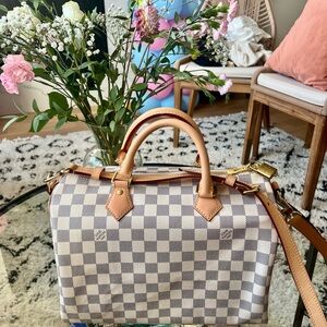 Speedy 30 Damier Azur Bandolier Louis Vuitton